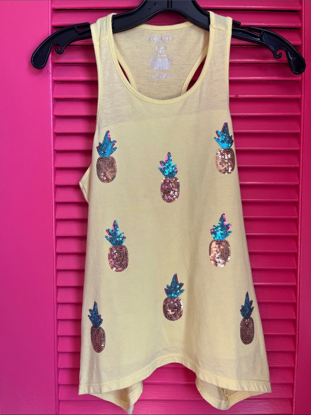Arizona Jean Company Yellow Tank Top with Sequin Pineapples